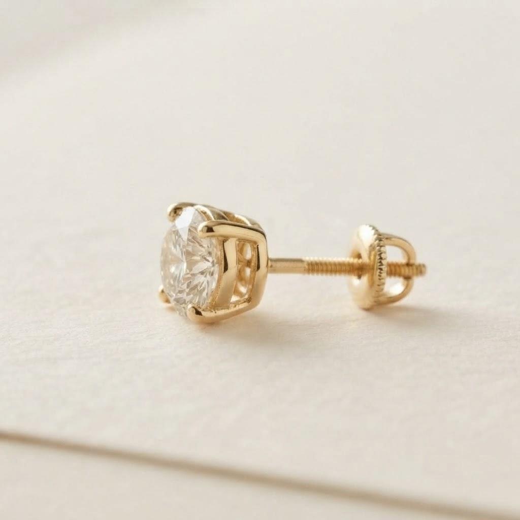 Alba Diamond Studs, 18k yellow gold, side view