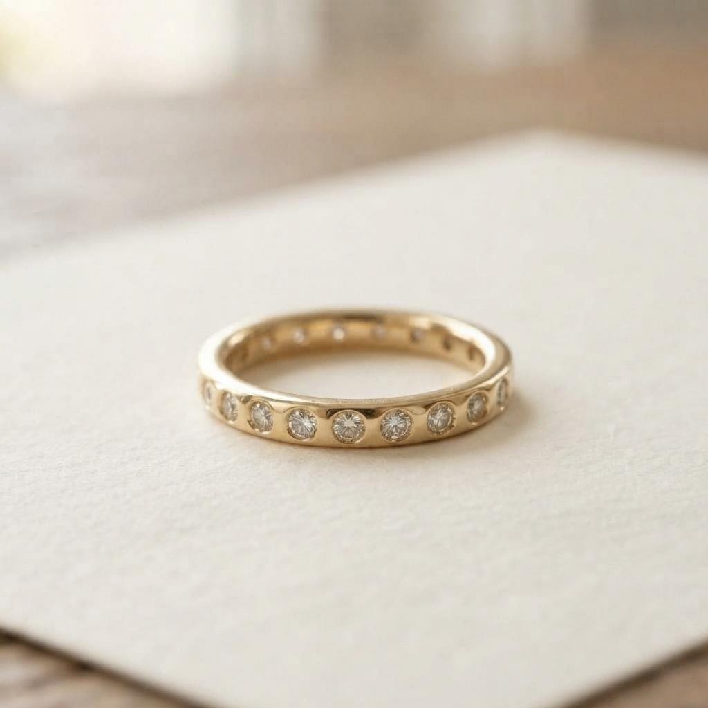 Chispa Bezel Band, 18k yellow gold, three-quarter view