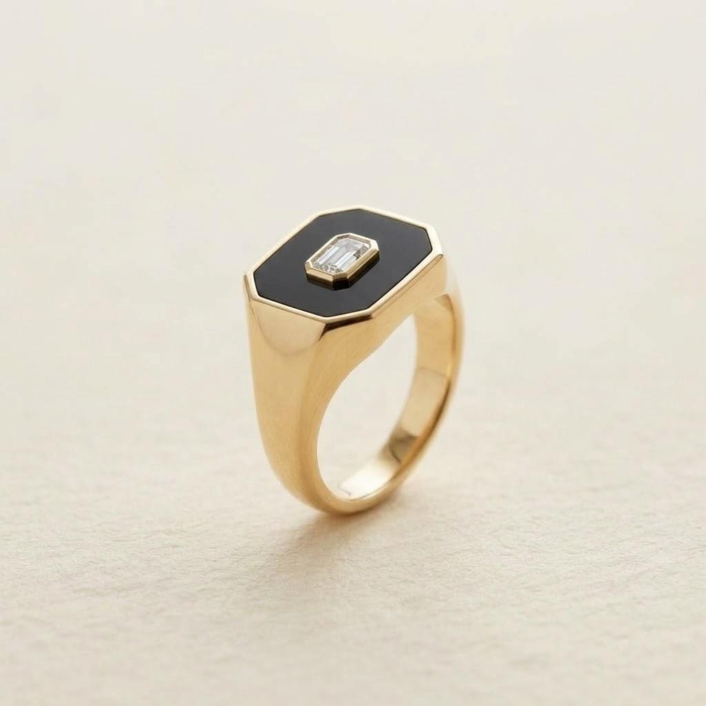Sello Ébano, oro amarillo 18k, vista lateral
