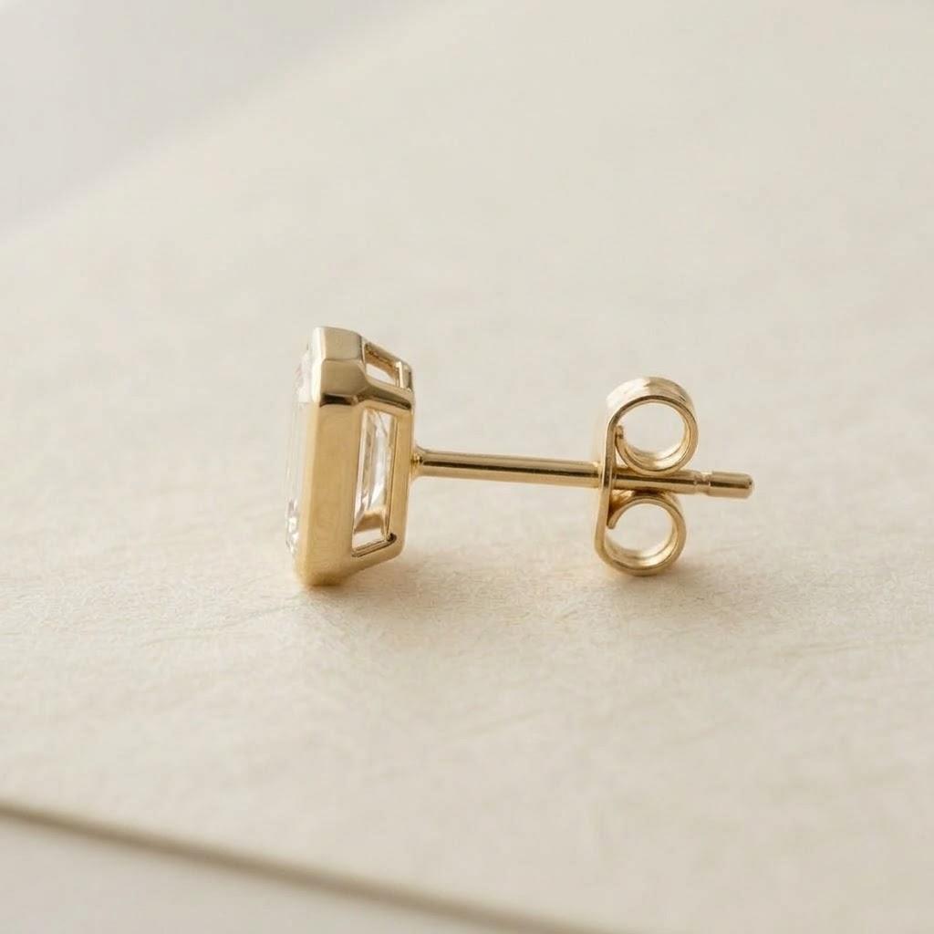 Marco Emerald-Cut Studs, 18k yellow gold, side view