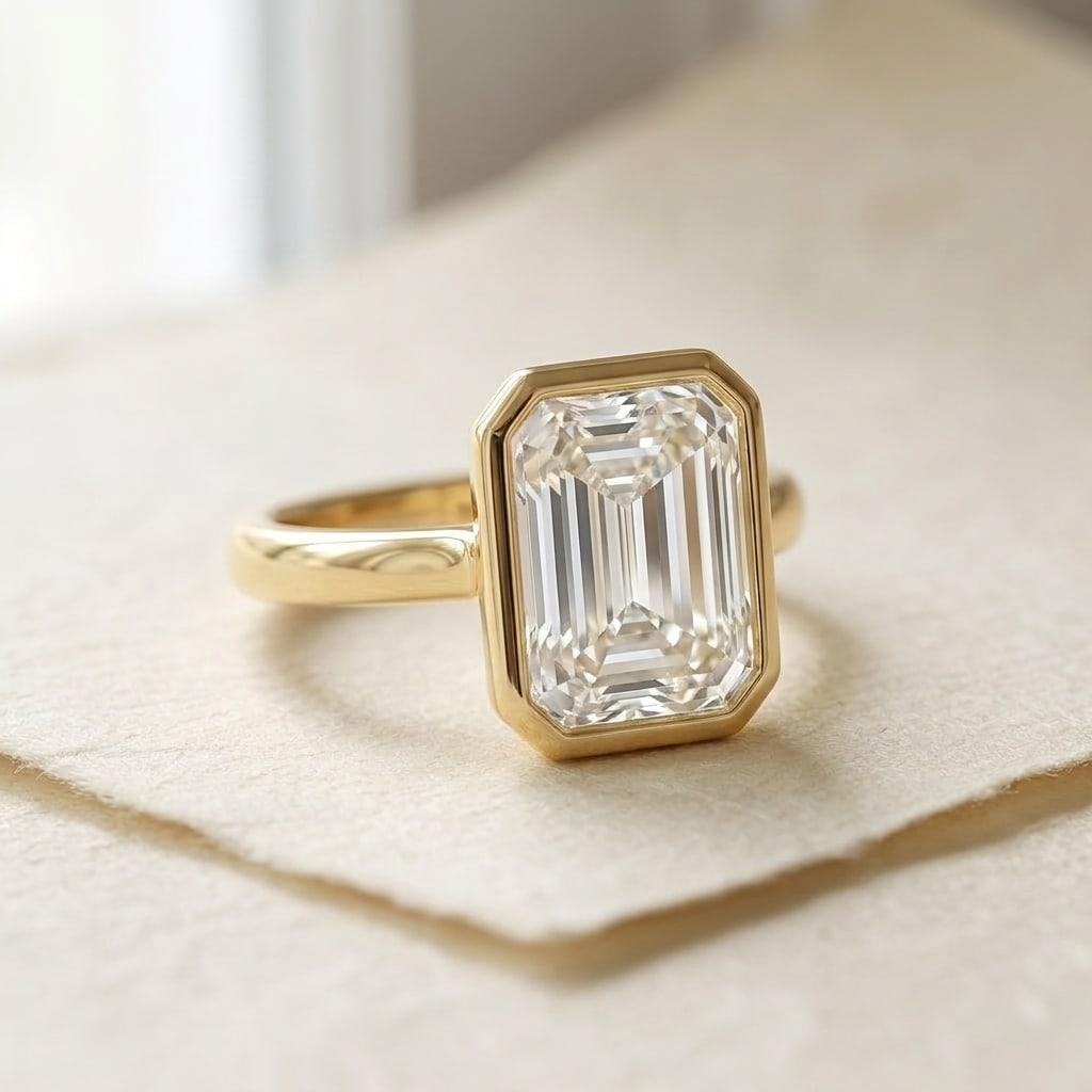 Espejo Bezel Ring, 18k yellow gold, three-quarter view
