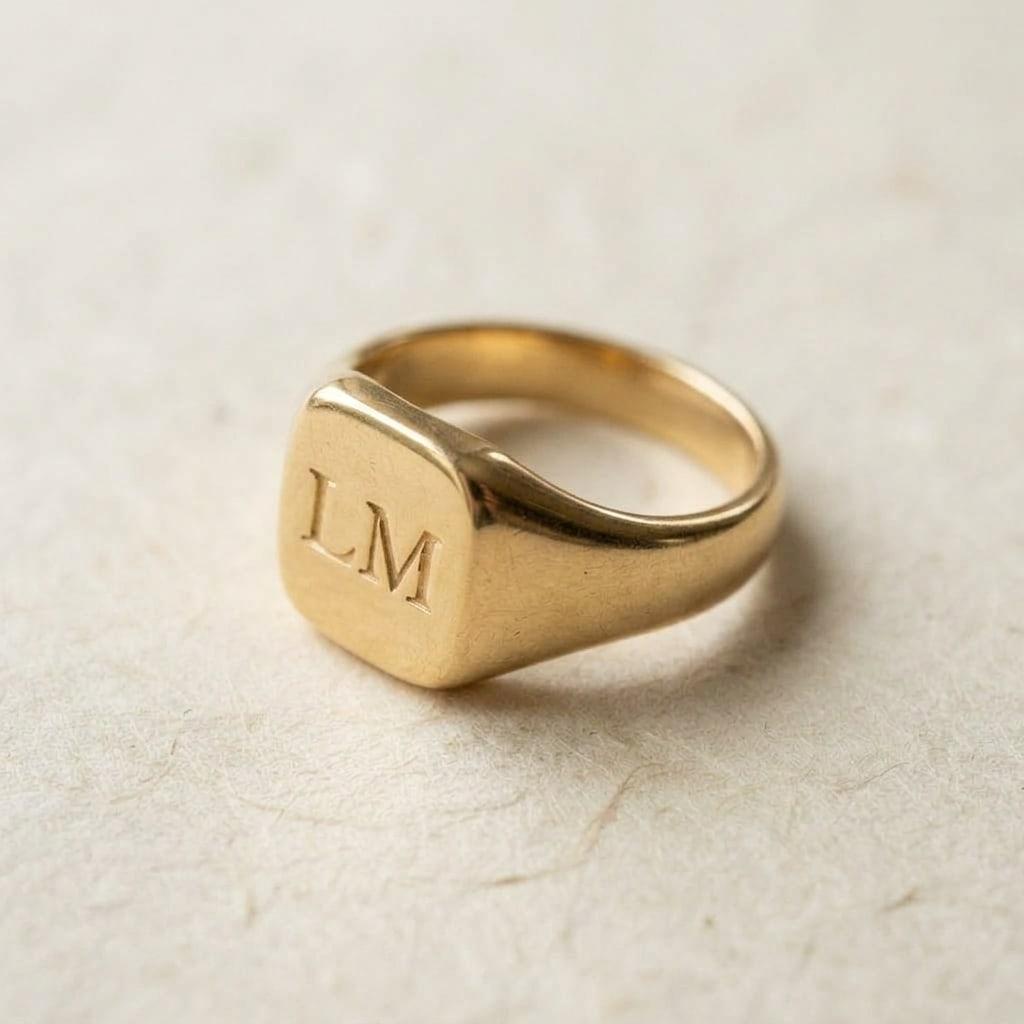 Sello Inicial, oro amarillo 18k, vista de tres cuartos